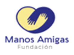 Logotipo de la Fundación Manos Amigas ESAI — corazón azul y amarillo con dos manos